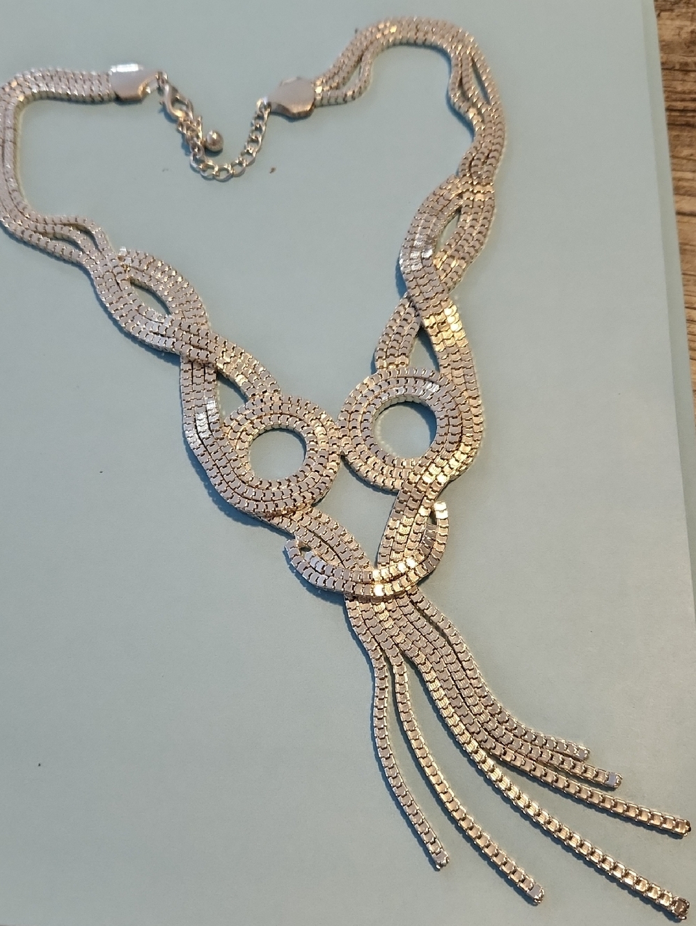 Express Silver-Tone Linked Circle Tassel Statement Necklace